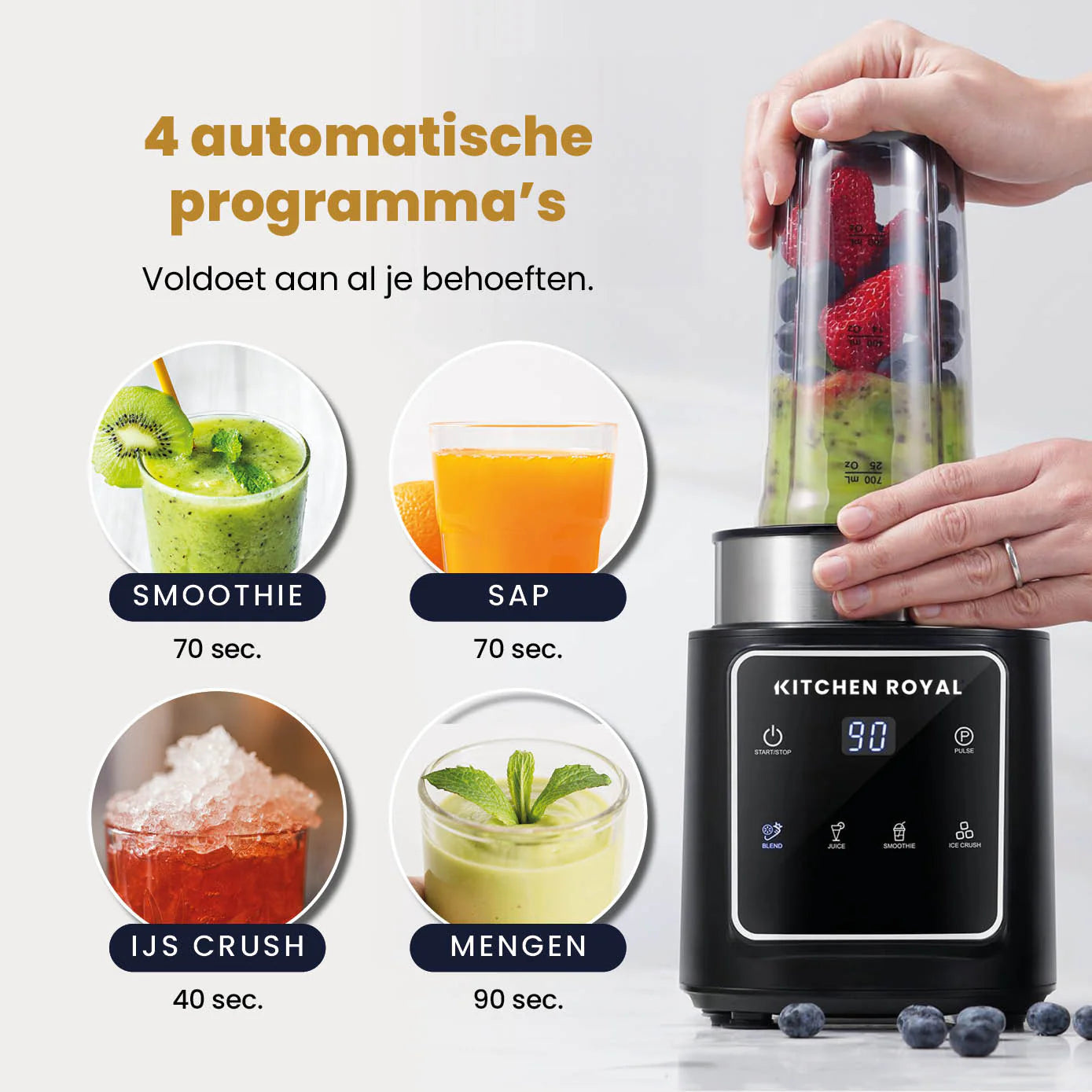 Smoothie Blender To Go Met 2 Lekvrije Bekers 700ML - 1200 Watt 4 Standen Zwart - Kitchen Royal®