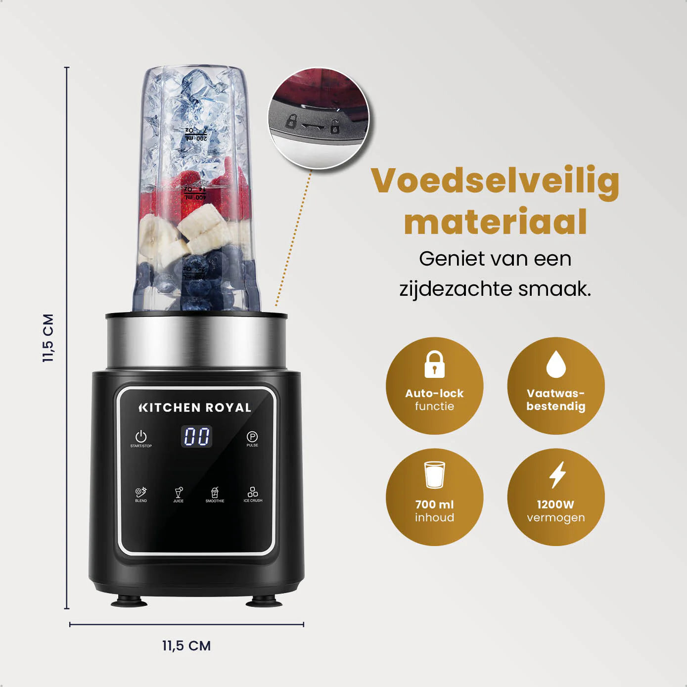 Smoothie Blender To Go Met 2 Lekvrije Bekers 700ML - 1200 Watt 4 Standen Zwart - Kitchen Royal®