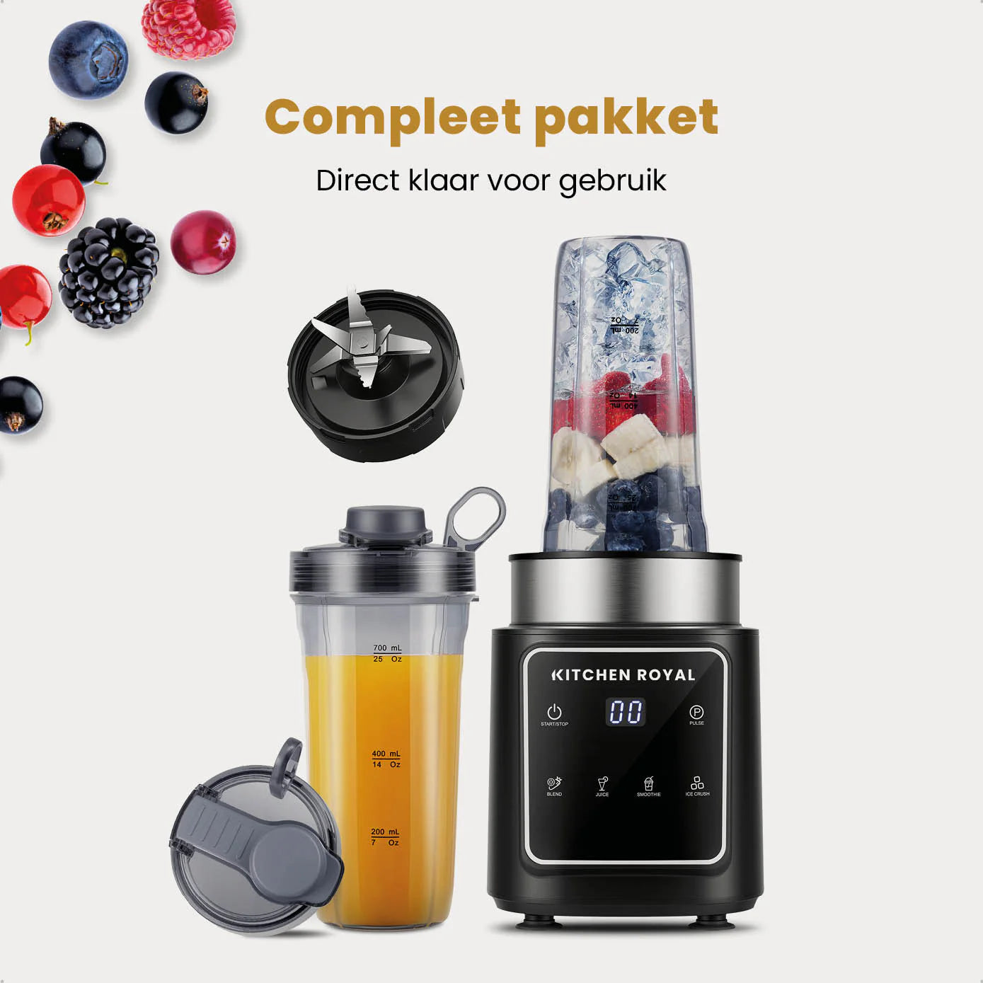 Smoothie Blender To Go Met 2 Lekvrije Bekers 700ML - 1200 Watt 4 Standen Zwart - Kitchen Royal®