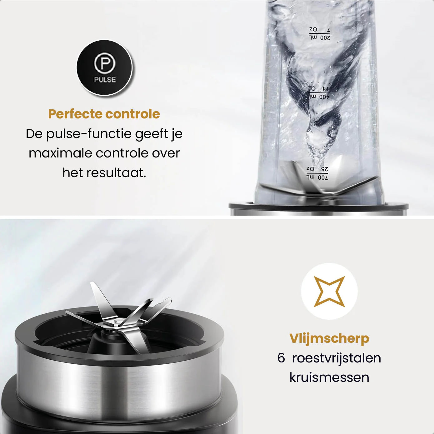 Smoothie Blender To Go Met 2 Lekvrije Bekers 700ML - 1200 Watt 4 Standen Zwart - Kitchen Royal®