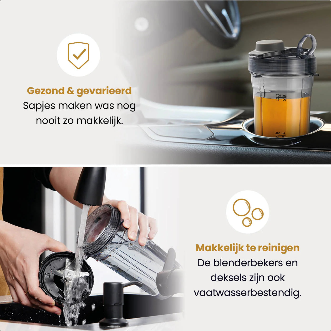 Smoothie Blender To Go Met 2 Lekvrije Bekers 700ML - 1200 Watt 4 Standen Zwart - Kitchen Royal®